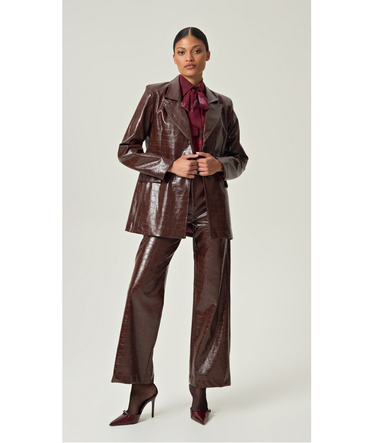 Eveleya Cocoa Croco Leather Pants